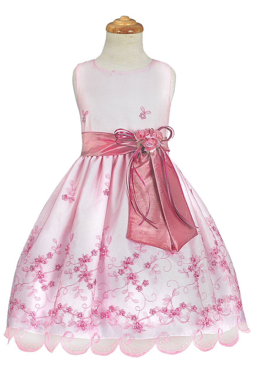 Dusty Rose Embroidered Organza Dress w/ Taffeta Sash - Pink Princess