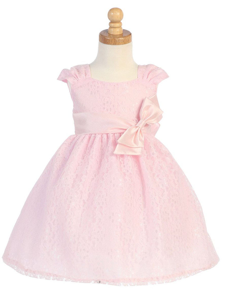 Pink Embroidered Tulle Dress w/ Bow - Pink Princess