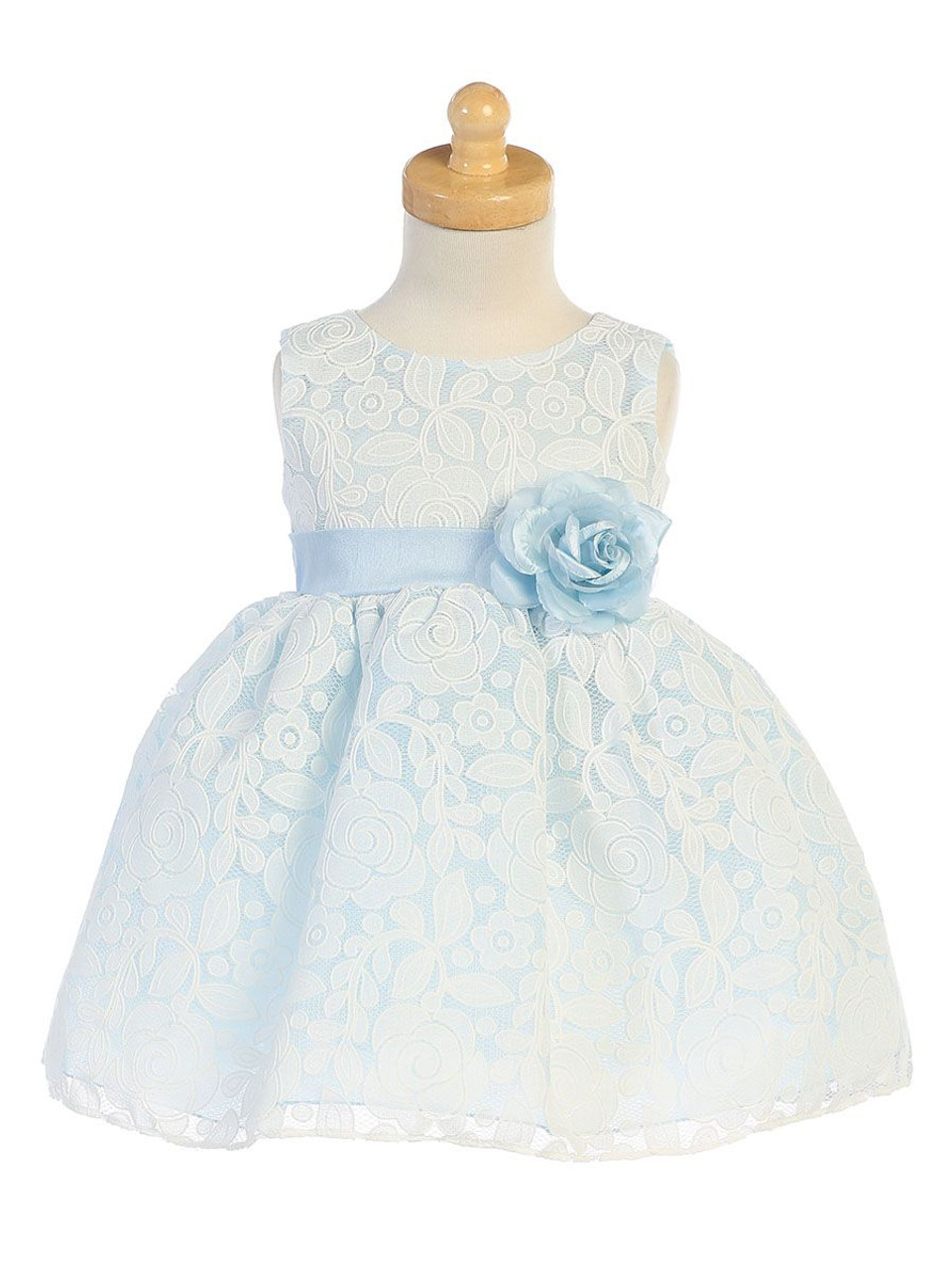 Light Blue Floral Embossed Lace Dress