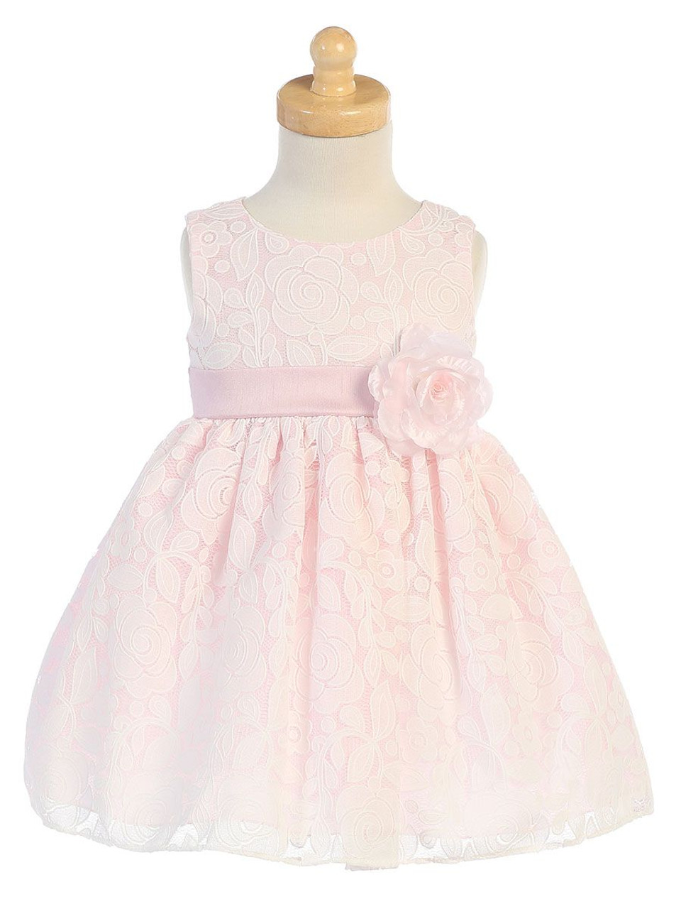 Pink Floral Embossed Lace Dress - Pink Princess