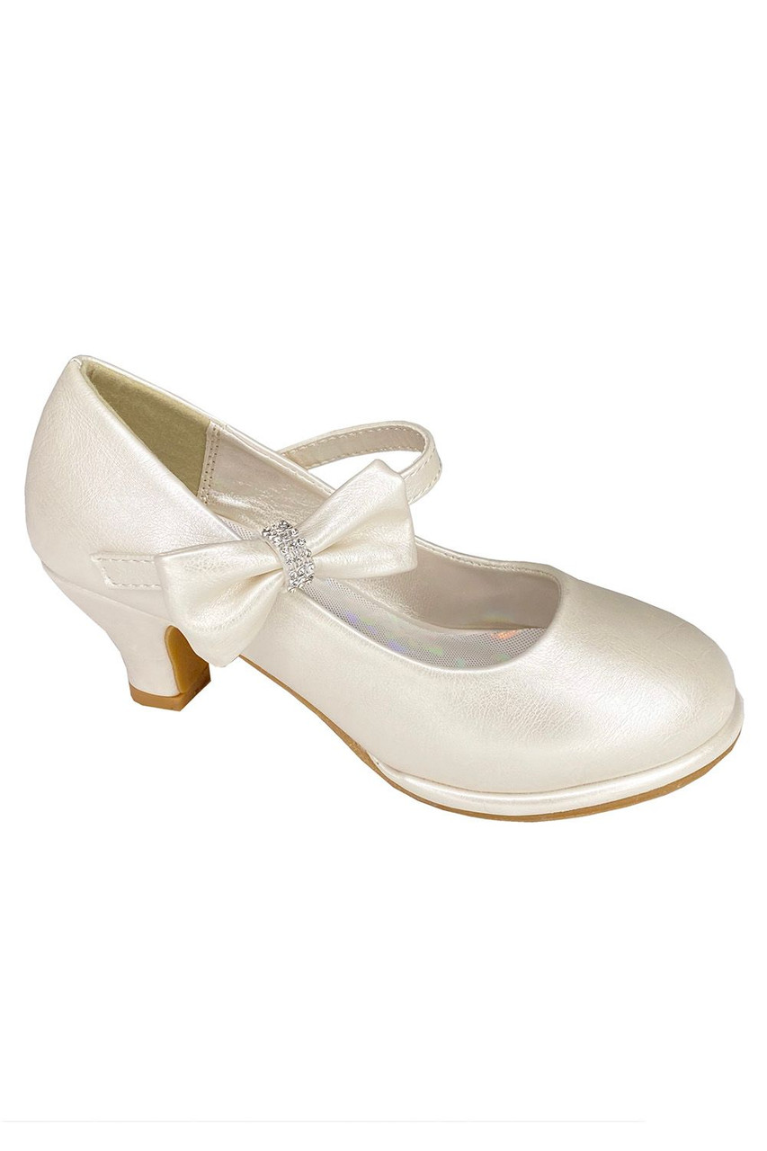 Girls Satin Block Heel with Wrapped Satin Tie, Flower Girls Shoes