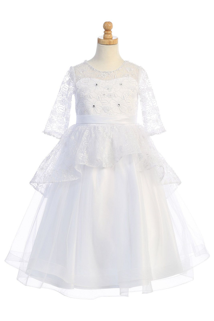 Swea Pea & Lilli SP630 White Shiny Lace Overlay Dress - Pink Princess