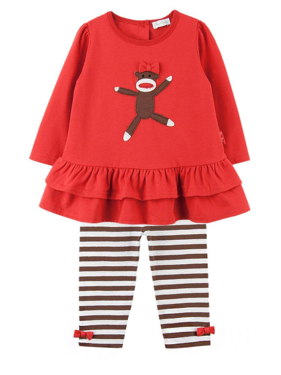 2-piece Toddler Girl Button Design Ruffle Hem Long-sleeve Top and Brown Leggings Set