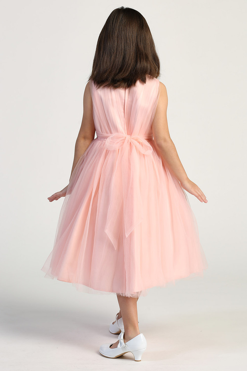 Pink Princess Pink Criss Cross Pleated Tulle Dress w/ Rhinestone