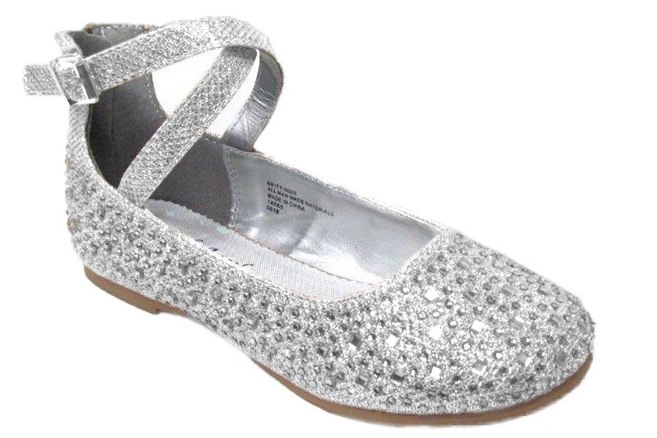 Little Angel BRITT-002D Girls Silver Glitter Double Ankle Strap Shoe ...