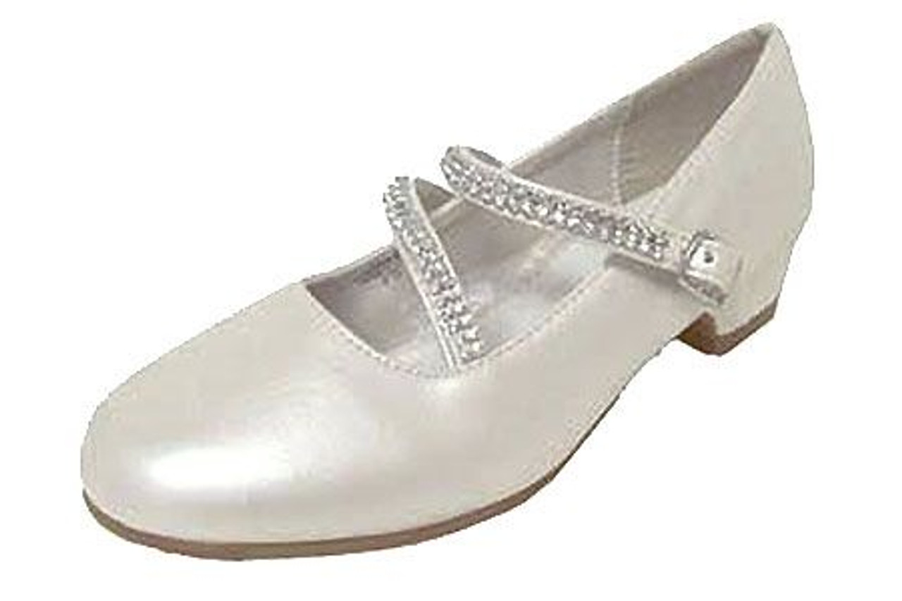Ivory Patent 1 inch Heel Dress Shoe with Double Rhinestone Straps ...