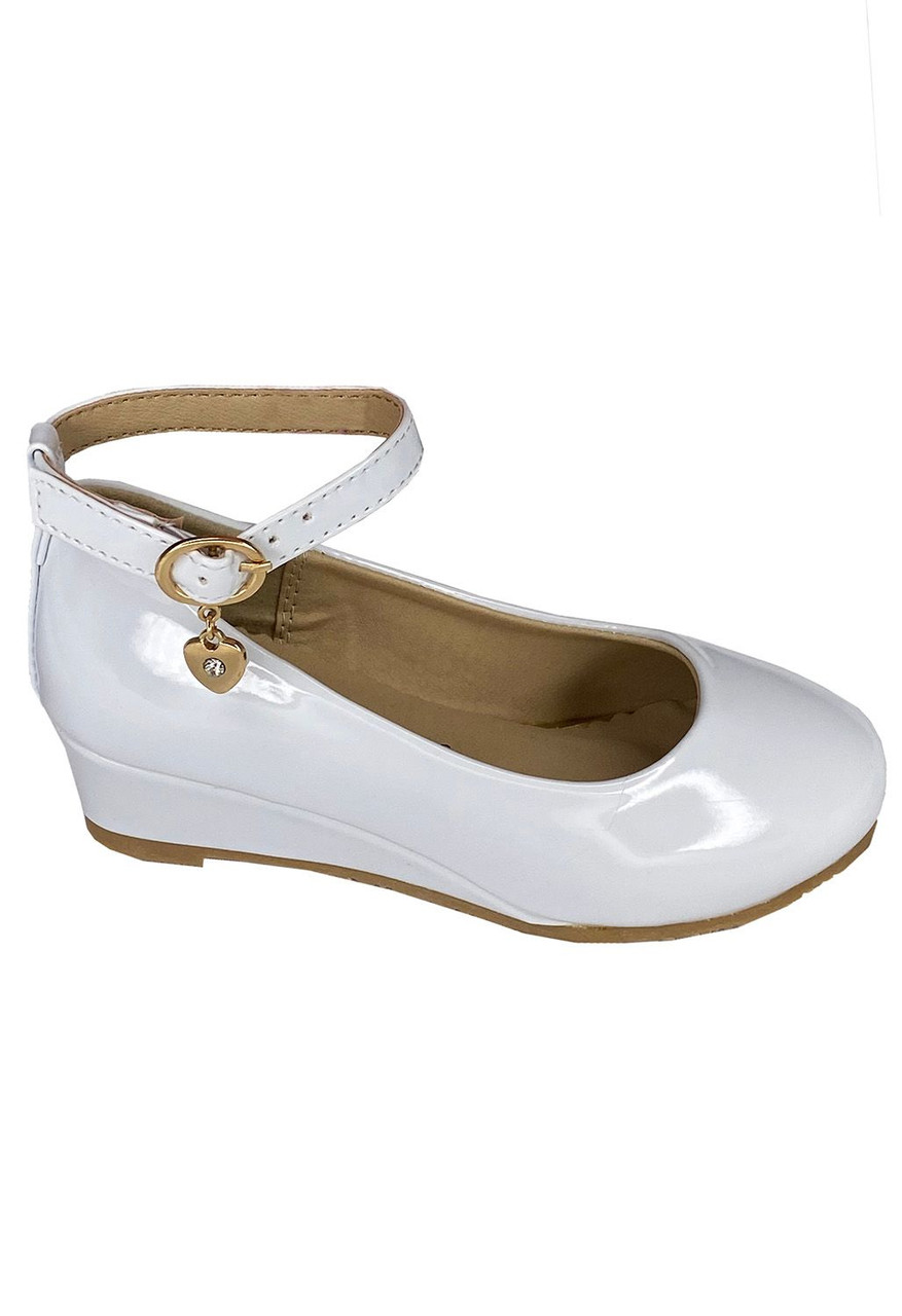 Gina Girls Wedge Shoe with Bow White / 9