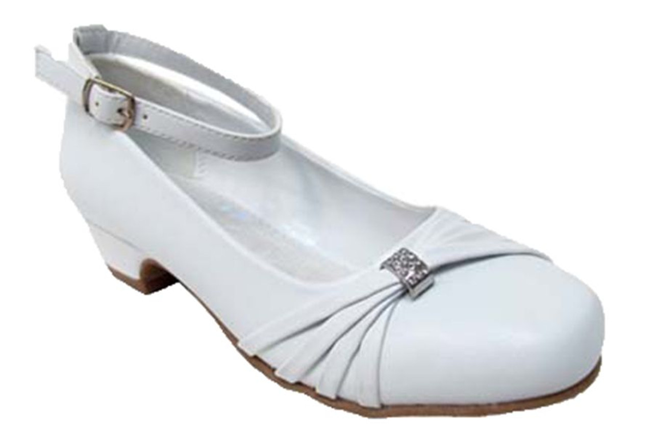 Little Angels Daisy-890E White Low Heel w/ Ankle Strap Shoe - Pink Princess
