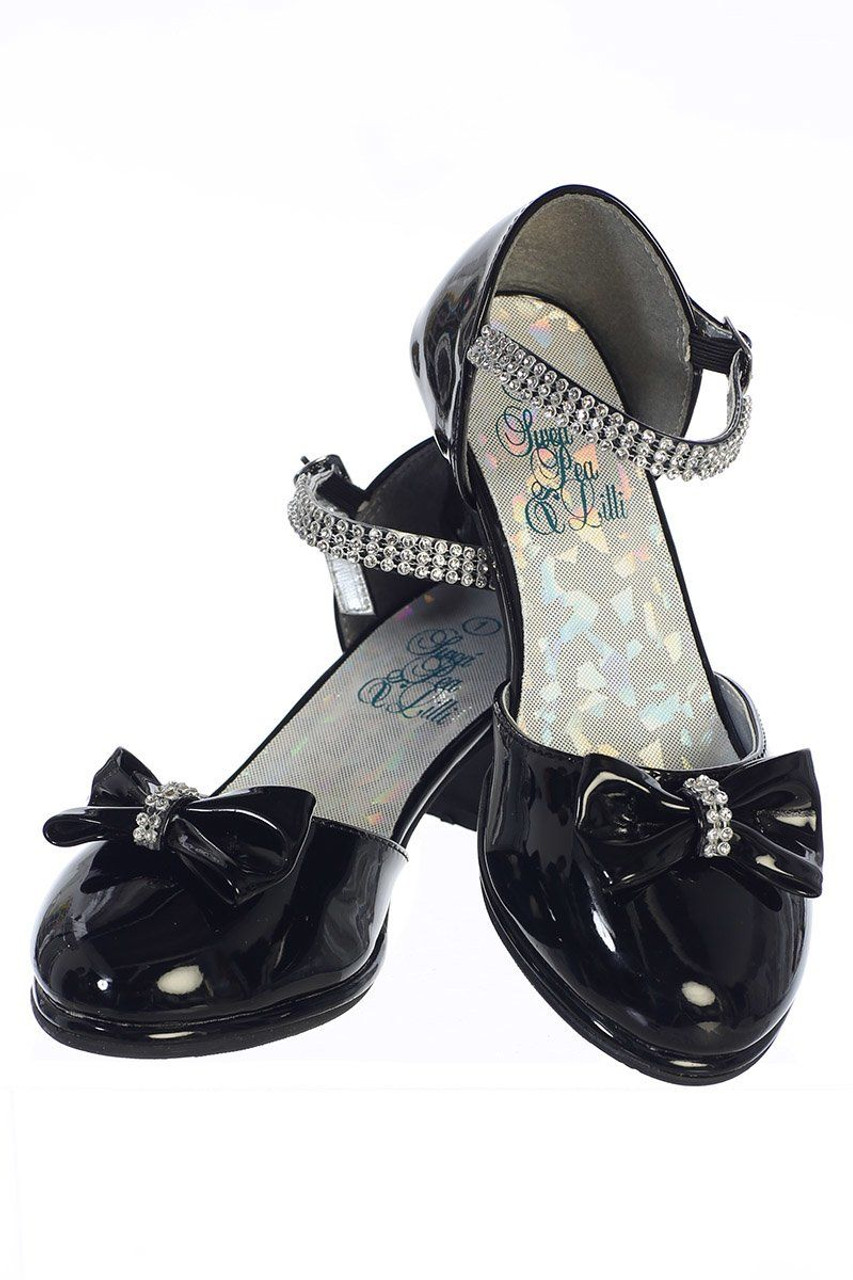 Swea Pea Lilli Bella Black Shoe w Low Heel Rhinestone Strap