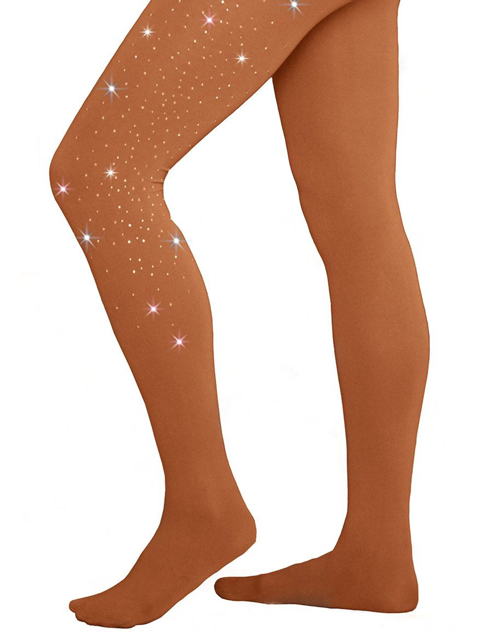 ChloeNoel Light Tan Footed Tights w/ Crystals on One Thigh - Pink Princess