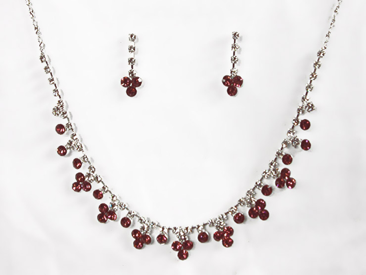 Ciro Handig Norm Burgundy Rhinestone w/ Swarovski Crystal Earrings & Necklace Set - Pink  Princess