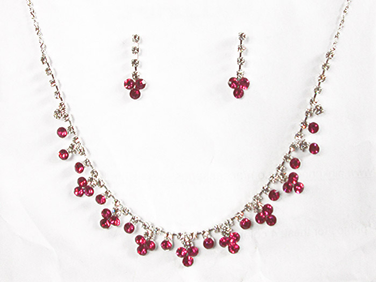 Pink Crystal Necklace Jewelry Set Marquise Rhinestone