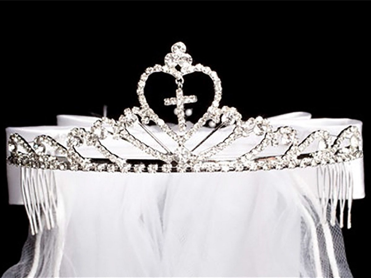 Cross & Heart Rhinestone Tiara w/ 24