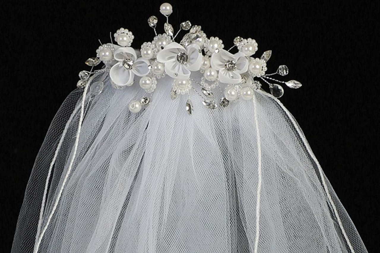 Lito 24 Veil with Organza Corded Flowers & Rhinestones