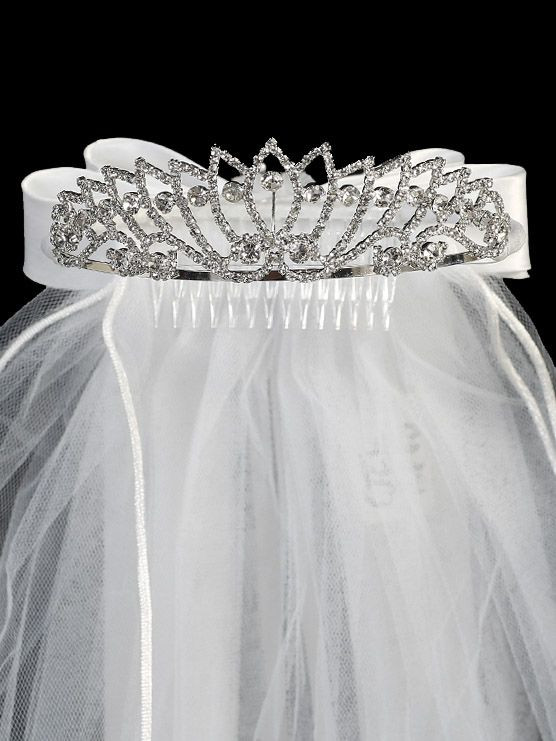 Rhinestone Tiara w/ Satin Bow & 24