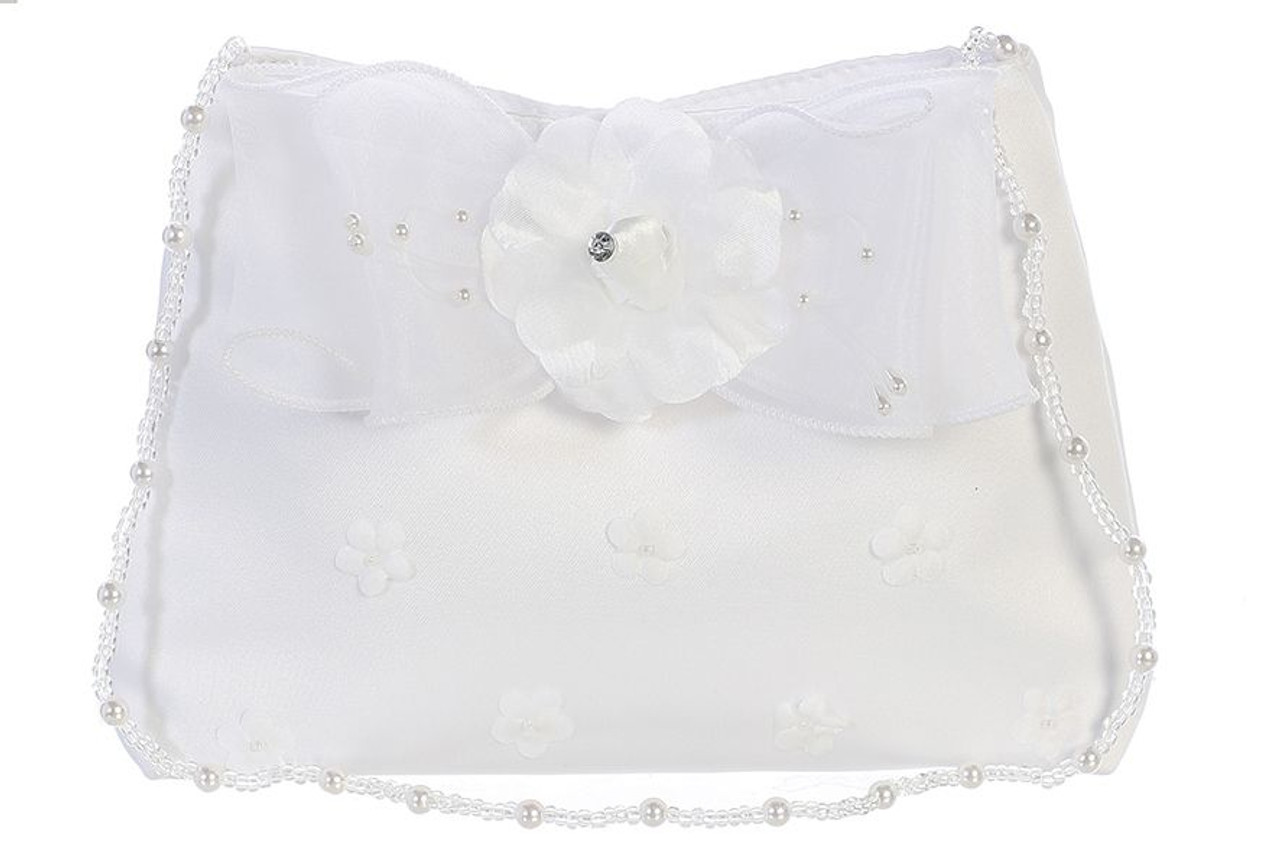 tip top kids b21 white satin purse w satin flower accents 22 80431.1626298804