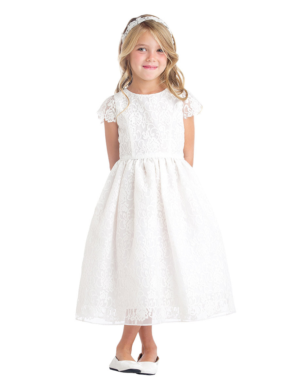 Classic Tea-Length Girls' Dress with a A-Line Silhouette - BRIDAL FASHION ™  | Luxurious Wedding Dresses & Fashionable Gowns for Women, Girls and Kids