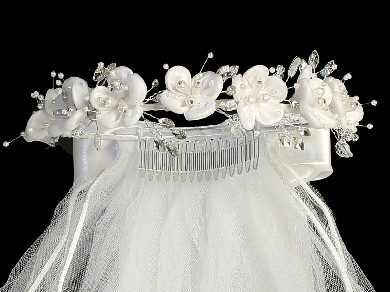 Swea Pea and Lilli 24 Veil with Satin and Crystal Flowers and Pearl Rhinestones | Pink Princess