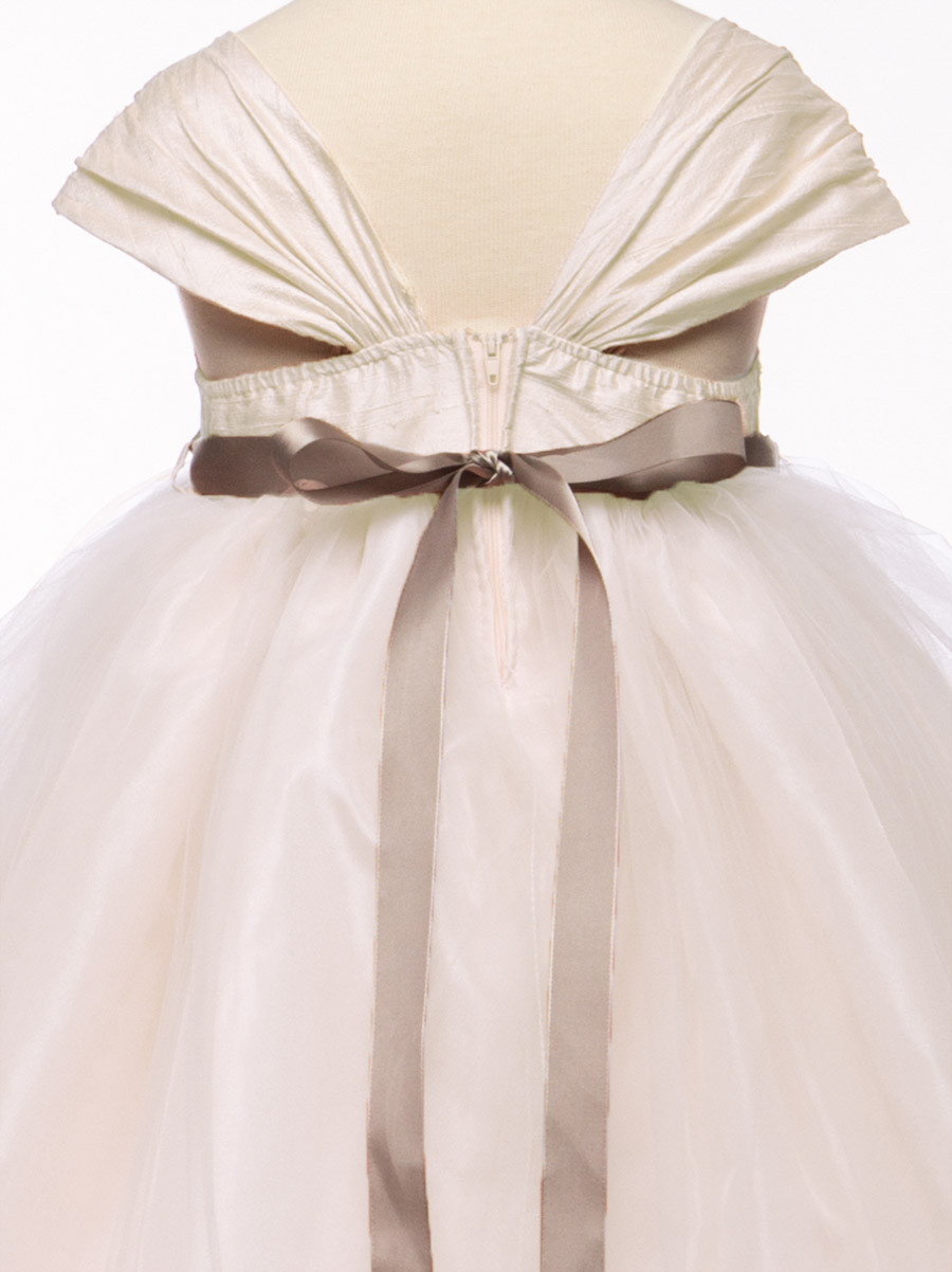 Ivory Silk and Tulle Dress w/ Satin Sash - Pink Princess