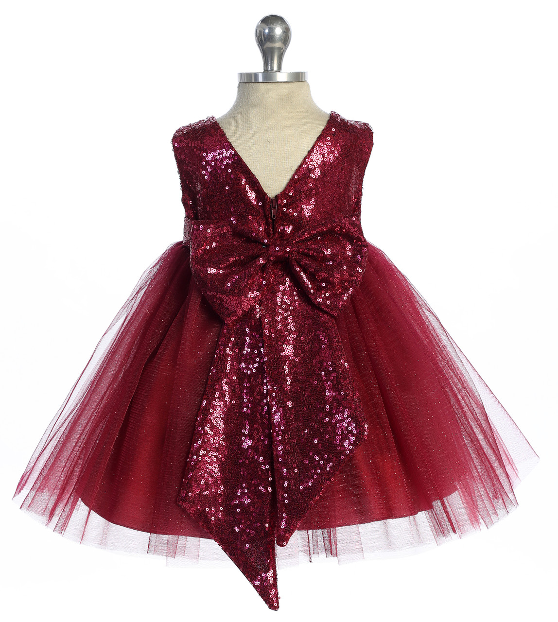 Kids Dream 498 Burgundy Dupioni Tulle Dress with Sequins V-Back and Bow ...