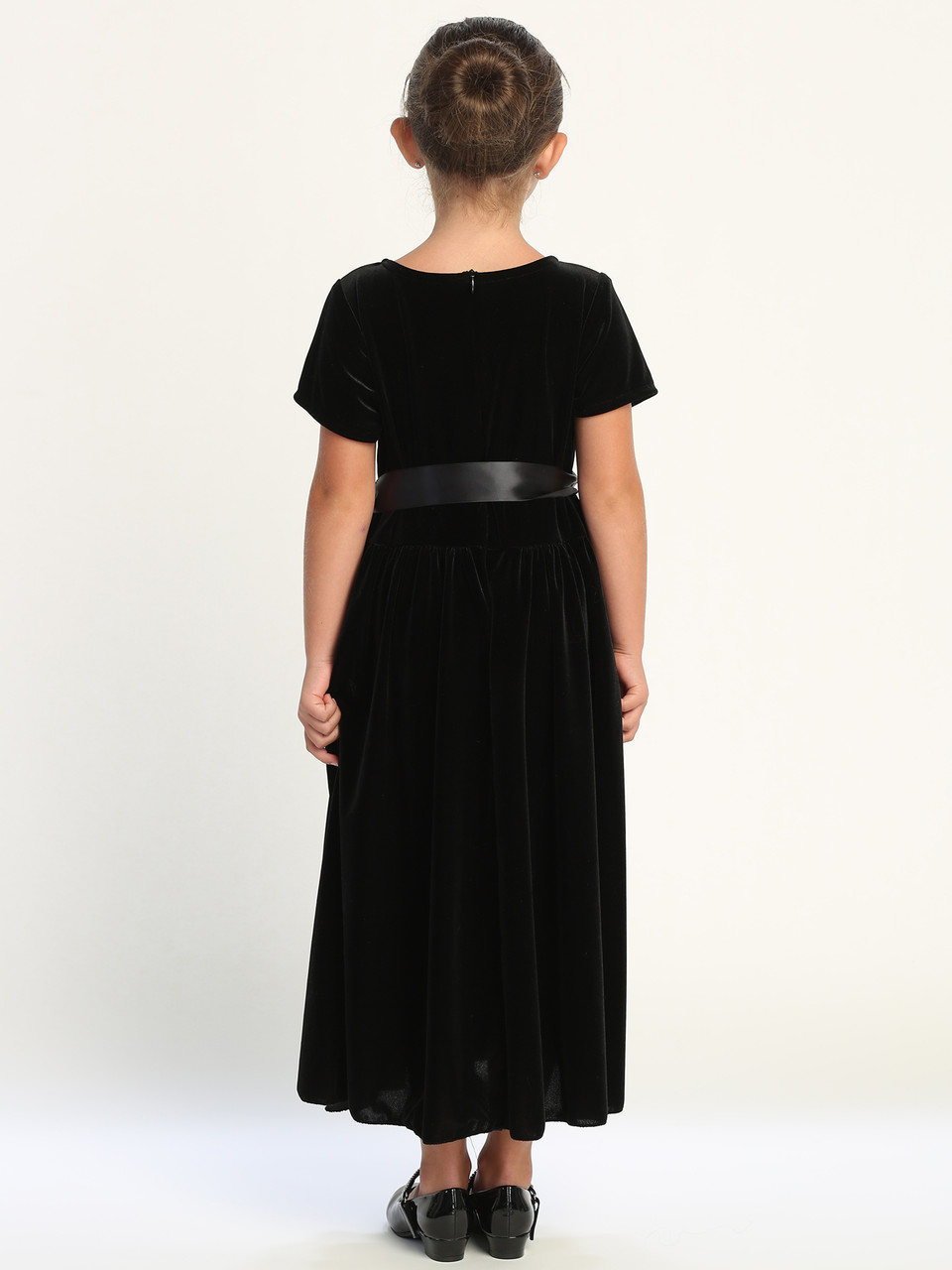 Blossom BL218 Black Velvet Dress with Satin Ribbon