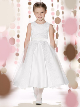 Joan Calabrese White Tea Length Lace Hem Dress 119377 – Sara's Children's  Boutique