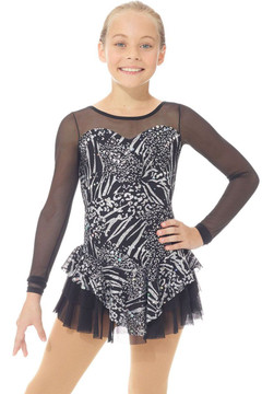 IceDress Figure Skating Dress - Thermal - Velvet (Black with Turquoise,  Swirls)