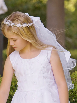First Communion Crown Veil with Synthetic Crystals