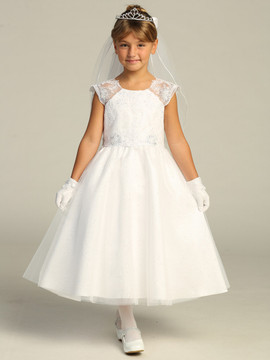 wedding guest a line dresses Elegant A-Line Long Sleeve Tea Length Wedding Dresses, Diamond White / 0