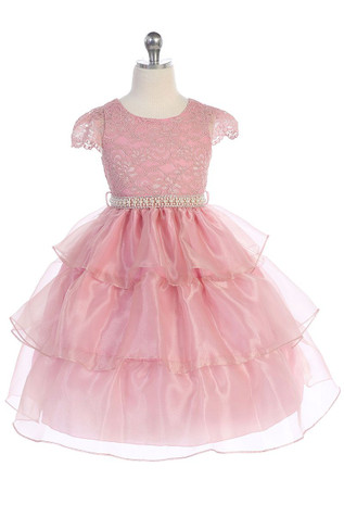 Audrey Bean 4389 Dusty Rose Lace Bodice w/ Cap Sleeve and 3 Layer Skirt Audrey Bean 4389 Dusty Rose Lace Bodice w/ Cap Sleeve and 3 Layer Skirt