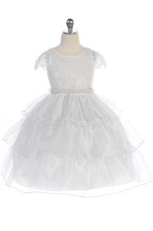 Audrey Bean 4389 White Lace Bodice w/ Cap Sleeve and 3 Layer Skirt Audrey Bean 4389 White Lace Bodice w/ Cap Sleeve and 3 Layer Skirt
