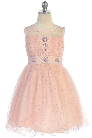 Angels Garment DR-012 Blush Sparkly Tulle Dress With Curly Wire Hem Angels Garment DR-012 Blush Sparkly Tulle Dress With Curly Wire Hem