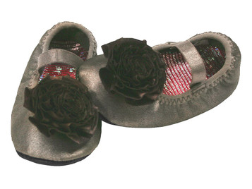 Baby Deer Brushed Pewter Flower Overlay w/ Elastic Strap Shoe Baby Deer Brushed Pewter Flower Overlay w/ Elastic Strap Shoe