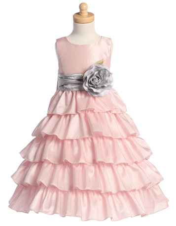 Blossom Pink Sleeveless Taffeta Bodice Layered Skirt Detachable Sash Blossom Pink Sleeveless Taffeta Bodice Layered Skirt Detachable Sash
