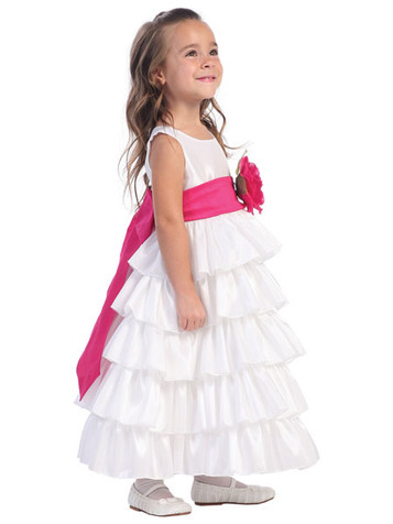 Blossom White Sleeveless Taffeta Bodice Layered Skirt Detachable Sash Blossom White Sleeveless Taffeta Bodice Layered Skirt Detachable Sash