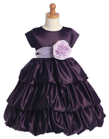 Blossom Purple Three Layer Satin Bubble Dress w/ Detachable Sash & Flower Blossom Purple Three Layer Satin Bubble Dress w/ Detachable Sash & Flower
