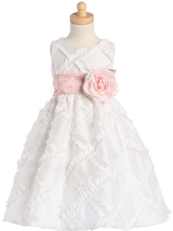 Blossom White Taffeta Ribbon Dress w/ Detachable Sash & Flower Blossom White Taffeta Ribbon Dress w/ Detachable Sash & Flower
