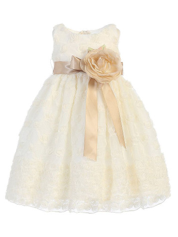 Blossom White Rosette Embroidered Tulle Dress w/ Detachable Flower ...