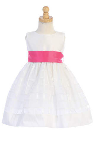 Blossom BL242A White Poly Silk & Organza Plaid w/ Satin Sash & Bow Blossom BL242A White Poly Silk & Organza Plaid w/ Satin Sash & Bow