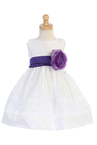 Blossom BL242B  White Poly Silk & Organza Plaid w/ Flower Sash Blossom BL242B  White Poly Silk & Organza Plaid w/ Flower Sash