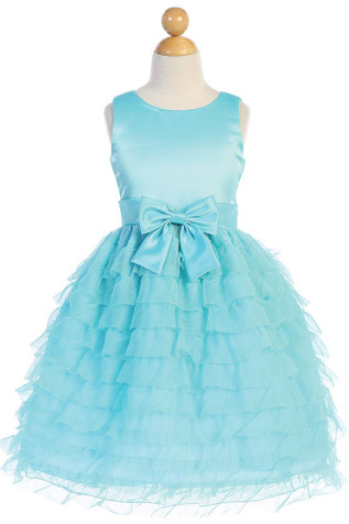 Blossom Father-Daughter BL248 Aqua Satin & Ruffled Tulle