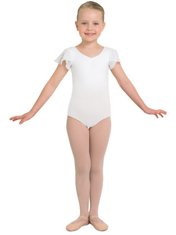 Bloch White Tank Leotard w/ Georgette Sequin Sleeves-FINAL SALE Bloch White Tank Leotard w/ Georgette Sequin Sleeves-FINAL SALE