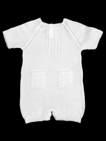 Baby's Trousseau White Knit Double Pocket Romper Baby's Trousseau White Knit Double Pocket Romper