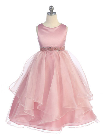 Ivory Satin & Organza Layered Dress - Pink Princess