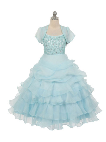 Blue Special Silk Organza Dress w/ Beaded Bodice & Bolero