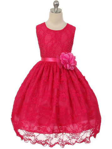 Fuchsia Floral Beaded Lace Dress Fuchsia Floral Beaded Lace Dress