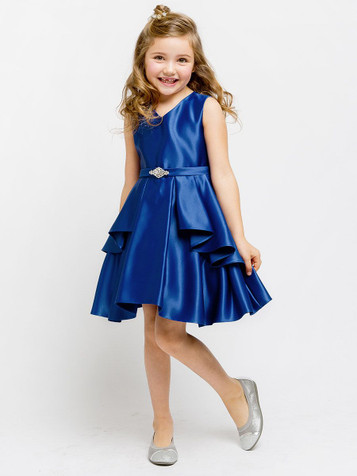 Royal Blue Satin Sleeveless V-Neck Dress w/ Ruffles Royal Blue Satin Sleeveless V-Neck Dress w/ Ruffles