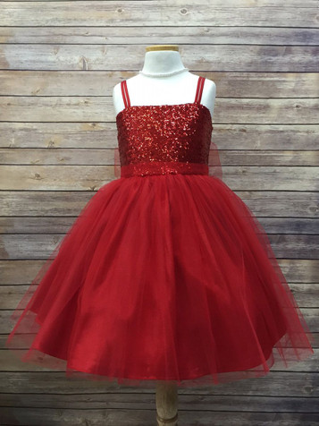 Red Sequined Bodice w/ Tulle Skirt & Sash Red Sequined Bodice w/ Tulle Skirt & Sash