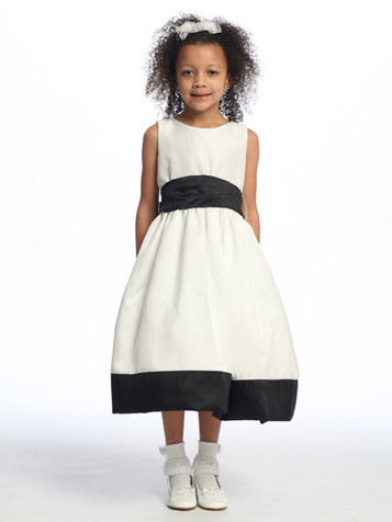 Black Flower Girl Dress - Sleeveless Shantung w/ Sash