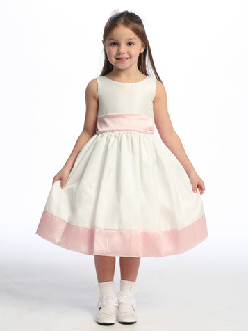 Pink Flower Girl Dress - Sleeveless Shantung w/ Sash
